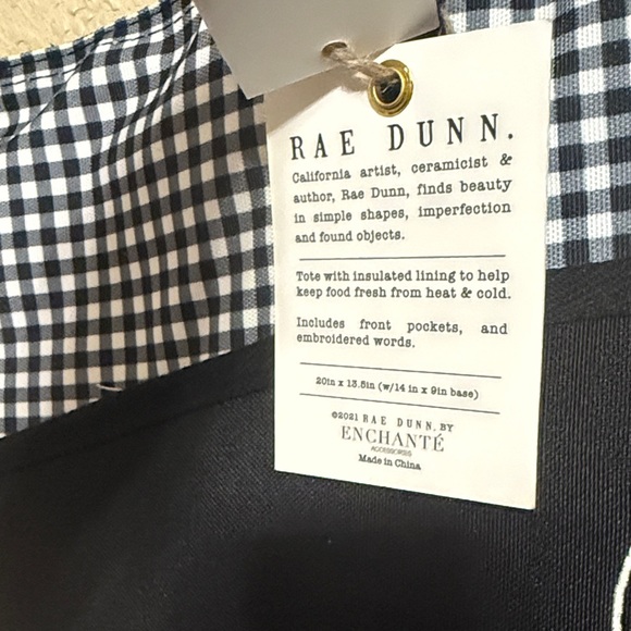 Rae Dunn Black insulated Tote with Black-and-White Gingham Top - Picture 3 of 7